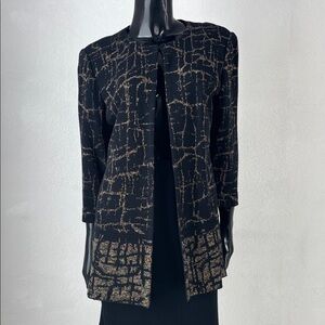 Ming Wang Sapphire Black and Gold Patterned Knit Blazer